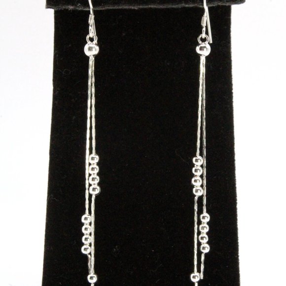 Contemporary New Sterling Silver Textured Drop Round Bead Dainty Necklace Set - Picture 6 of 9